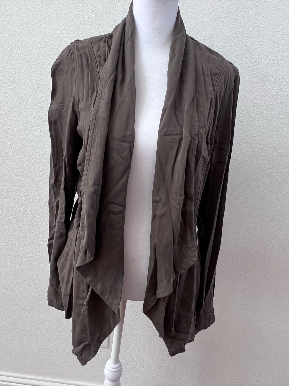 Altar'd State Draped Open-Front Blazer Jacket in Taupe Brown